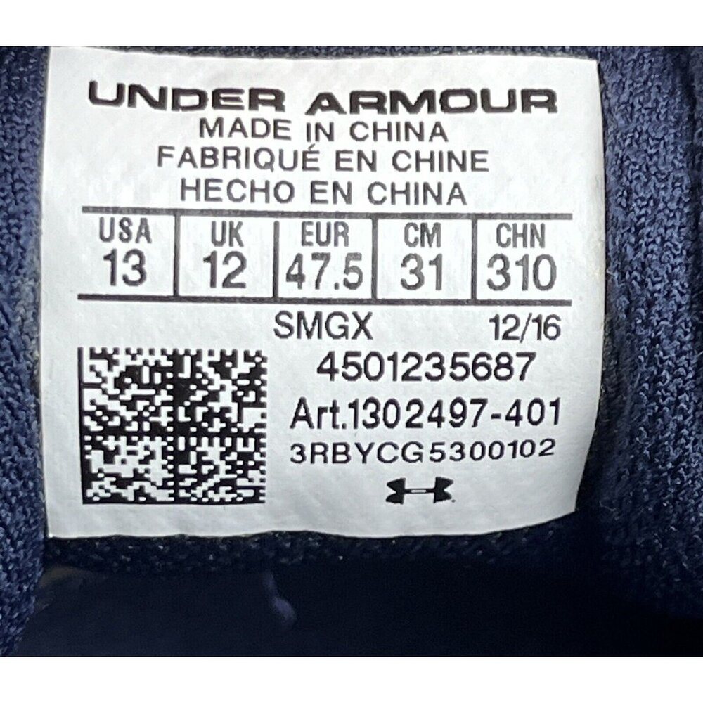 Men's Size 13 Under Armour Charged Blue Running Shoes 1302497-401 - Picture 12 of 12